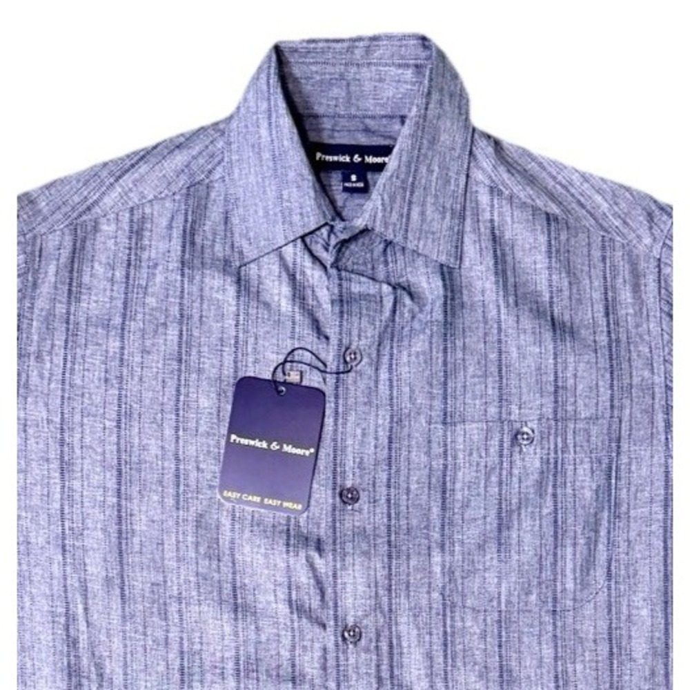 Preswick & Moore Mens Navy Marled Short‎ Sleeve Button Down Shirt Size Small NEW